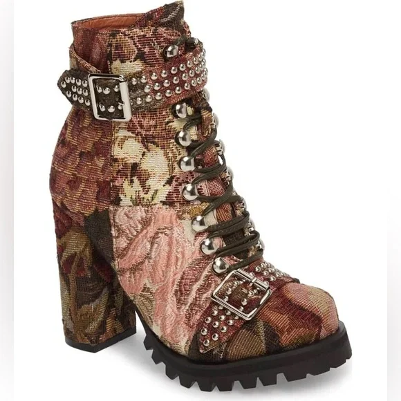 Jeffrey Campbell Lilith Block Heel Studded Floral Buckle Boots - Picture 2 of 6